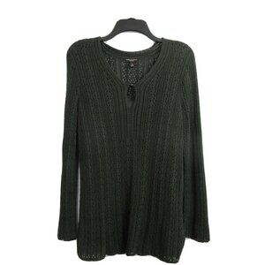 Dana Buchman Sz M Green Open Knit Long Sleeve Sweater Tunic Top w/Built in Cami